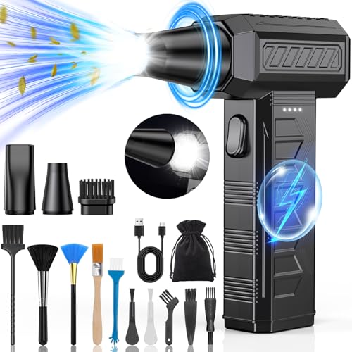 BKXCHA Elektrische Staubgebläse Druckluftspray mit LED-Licht, 3-Gang 150000 U/min Compressed Air Duster, 6000mAh Schnellladung Gebläse Akku, Staubgebläse mit Reinigungsbürste für PC,Tastatur,Auto,Sofa