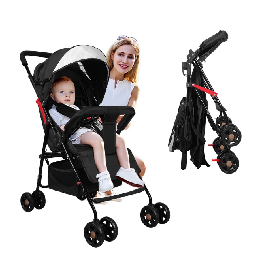 Vinteky Buggy Zusammenklappbar Kinderwagen von Geburt bis 15kg, Liegeposition, Reisebuggy mit Liegefunktion，Sonnendach und großer Aufbewahrungskorb, geräumige Sitz, nur 3 kg