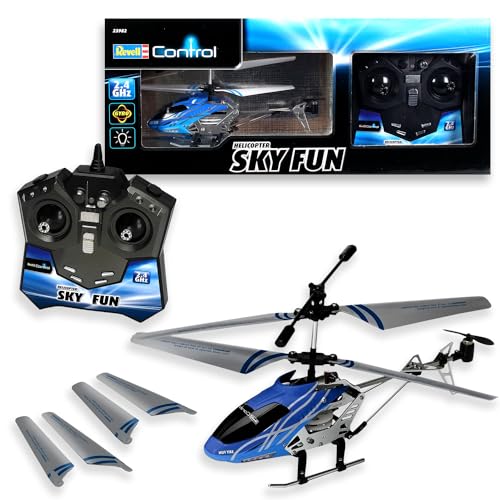 Revell Control Helicopter Skyfun, Ferngesteuerter Helikopter, Koaxial-Rotorsystem, Leistungsstarke Elektromotoren, Inklusive Ersatzrotorset, Weiß/Blau/Schwarz