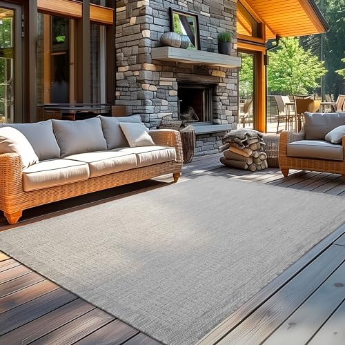 Carpetsale24 Outdoor Teppich Wetterfest 300x400 (280 x 370 cm) Einfarbig Grau - Teppich Waschbar, Wasserfest, Pflegeleicht und Flachgewebe - Ideal für Balkon, Garten, Terrasse und als Küchenteppich