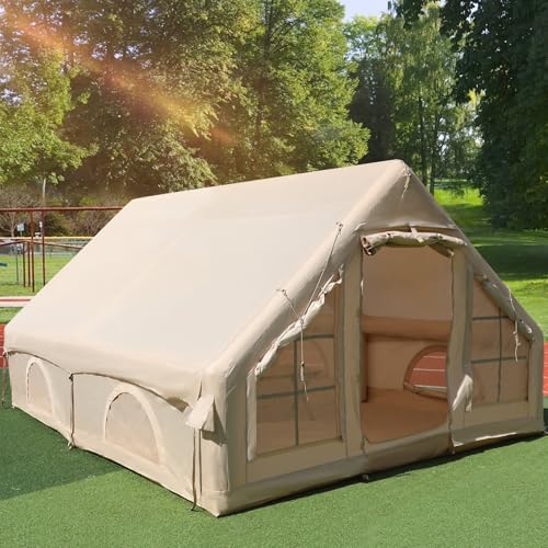Aufblasbares Campingzelt für 2-4 Personen - 4-Jahreszeiten-Zelt aus wasserdichtem Oxford-Gewebe mit Luftpumpe, schnell aufbaubarer Unterstand für Familien- und Strandcamping
