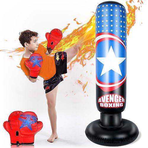 MutoToy ® Boxsack Kinder, 160cm Aufblasbare Boxsack Stehend Kinder Standboxsack mit Boxhandschuhen für Karate, Taekwondo, Boxen, MMA and Stressabbau