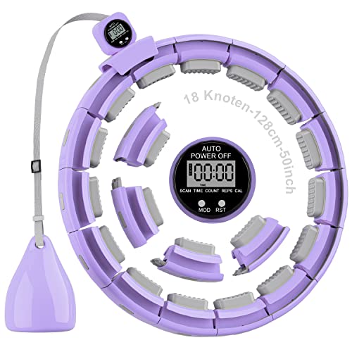 Smart Hula-Hoop Reifen Erwachsene & Anfänger,Hullahub Reifen zum Abnehmen，Smart Fit Hoop Leise XXL128CM，Hoola Hoop mit Gewicht,Weighted Fitness Hoop mit Zähler und Noppen.