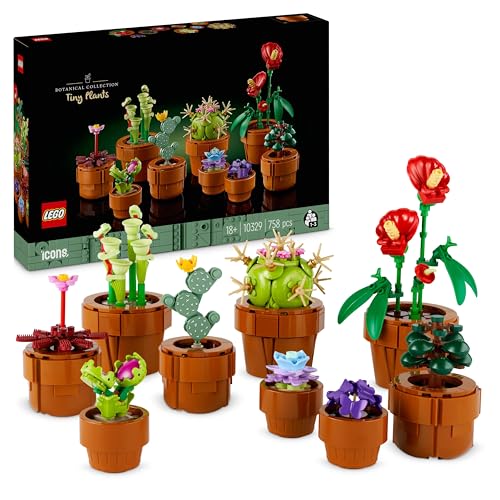 LEGO Icons Mini Pflanzen, 9 künstliche Blumen zum Bauen, Botanical Collection Sammel-Set für Erwachsene mit baubarem Terrakotta-Topf, Wohndeko, Geschenk für Frauen und Männer 10329