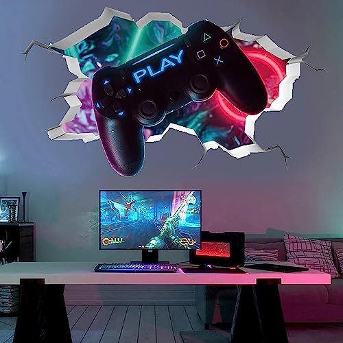 3D Wandtattoo Gamer Kinderzimmer Jungen Selbstklebend Leuchtsticker Wandsticker Gamer Controller Leuchtend Wandaufkleber Gaming Wanddeko für Teenager Schlafzimmer