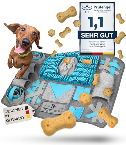 DOGPARENTS® Schnüffelteppich für Hunde groß & klein [12 VERSTECKE] Hunde Beschäftigung EXTRA ROBUST Schnüffelteppich Hund & Schnüffelteppich Katze - Schnüffelmatte Hund [Hunde Schnüffelteppich] blau