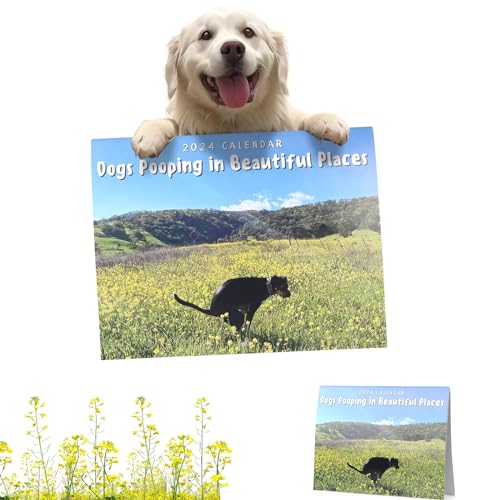 Dogs Pooping in Beautiful Places 2024, Lustige Kackende Tiere Kalender 2024, Pooping Dogs Calendar, Kackende Hunde Kalender 2024 Geeignet für Familien und Hotels (Gelb-Rapsblüten)