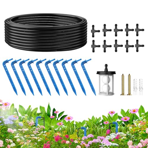 AnseTo Automatisches Bewässerungsset enthält 10 Meter Bewässerungsleitung,10 Bewässerungstropfer,10 T-Stücke für Garten, Balkon, Pflanzen Bewässerung, Ergänzungsset für Solar Gartenbewässerung