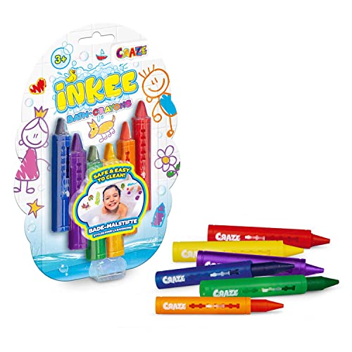 CRAZE INKEE Bath Crayons Kinder Bade Buntstifte Badewannenspielzeug Waschmalstifte Baby Spielzeug Badewanne Abwaschbare Bademalstifte für Keramikoberflächen 6 Stück 28667