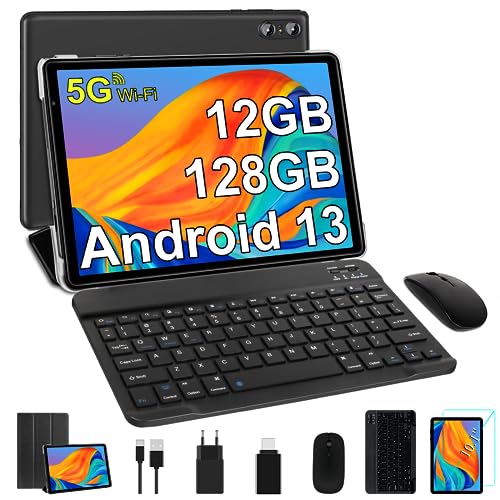 SEBBE Tablet 10 Zoll Android 13 Tablet PC 12GB RAM + 128GB ROM + TF 1TB Octa-Core 2.0 GHz, Google GMS | Bluetooth 5.0 | 5G WLAN | 6000mAh | 1280 * 800 | 5MP+8MP,Schwarz