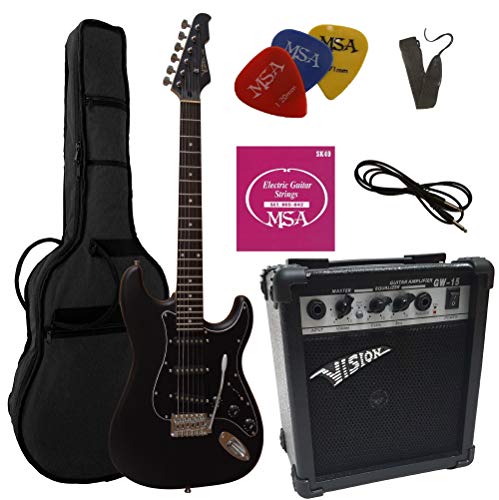 ELEKTROGITARRE MATT SCHWARZ- E-GITARRE - IM SET MIT 20WATT VERSTÄRKER - TASCHE - BAND - SAITEN - 3xPIK