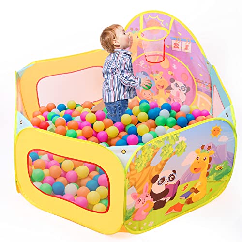 GIEMIT Pop Up Spielzelt Bällebad ohne Bälle Ballpool Pop Up Zelt Kleinkind Bällchenpool Kinder Faltbare Ball Grube (120 * 77 * 47CM) (Tierwelt)