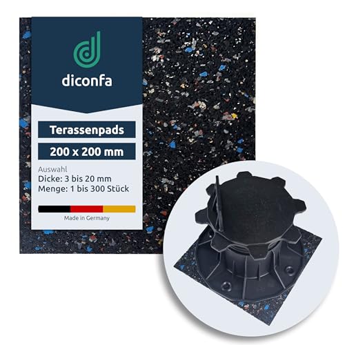 diconfa 100x Terrassenpads Gummigranulat 200x200mm, 3mm stark - WÄHLBAR - Dicke 3mm bis 20mm - Menge 1 bis 300 Stück - Gummipads Regenerat Plattenlager Stelzlager Terrassen-BAU Gerüstbau Transport