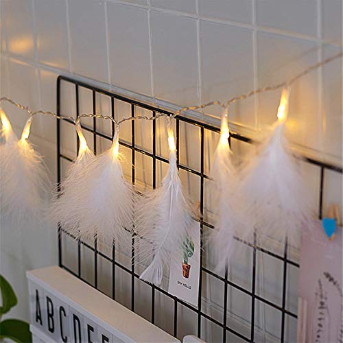 2m 20 LED Lichterkette. Weißen Federn.Federn Lichterketten mit batteriebetrieben Romantische Wand Vorhang Dekoration für Hochzeit Geburtstag Party Schlafzimmer Innen Warmweiße,Lichterkette Weihnachten