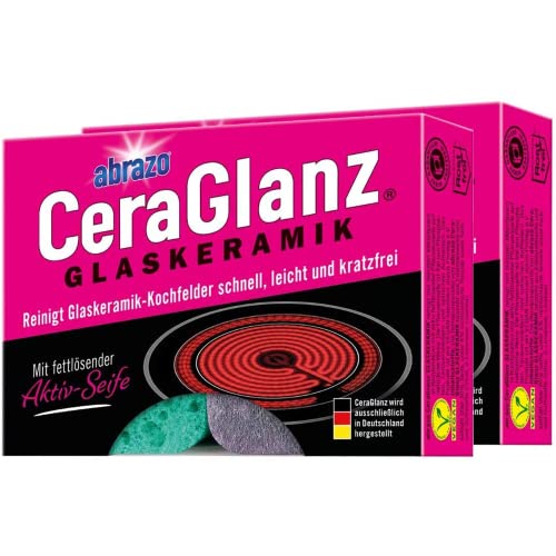 abrazo CeraGlanz Glaskeramik 2x2, Ceranfeld Reiniger antibakteriell, professioneller Glaskeramikreiniger, Kochfeld-Reiniger kratzfrei