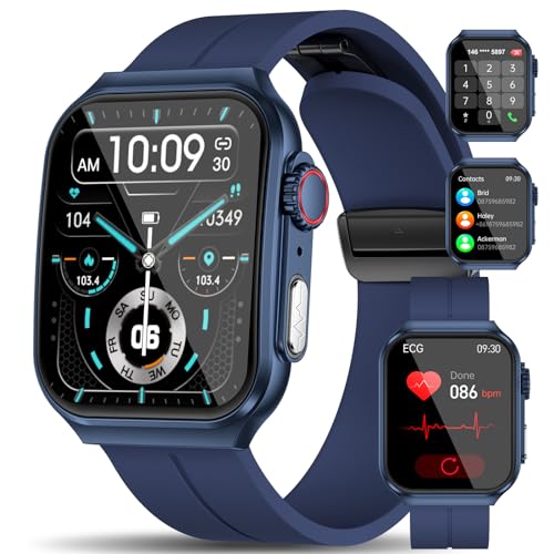 Marsyu 2024 Neu Smartwatch Herren mit EKG/PPG/HRV Telefonfunktion 1.96' Fitnessuhr mit 24/7 Herzfrequenz Blutdruck SpO2 Körpertemperaturmessung, IP68 Wasserdicht Sportuhr für Android iOS, Blau