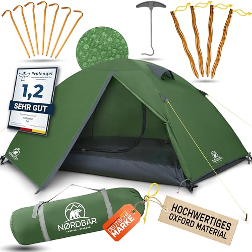 NORDBÄR® Zelt für 1-2 Personen Ultraleicht & wasserdicht | 1-2 Mann Zelt für Camping, Trekking, Festival | Outdoor, Trekkingzelt, Campingzelt