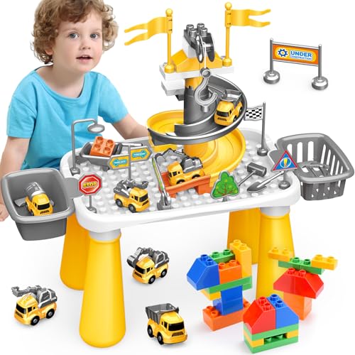 Kinder Bauklotztisch: Multi Activity Play Table Set mit Lagerung, Konstruktionsspielzeug für 3-5 Jahre alte Jungen Mädchen Kinder Activity & Building Block Table, Geschenke für 3-5 Jahre alte Kinder