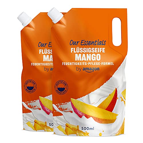 by Amazon Flüssigseife Gel Nachfüllpackung Mango, Feuchtigkeits-Pflege-Formel, 500ml (2er-Pack)