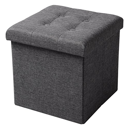 WOLTU® Sitzhocker mit Stauraum Sitzwürfel Sitzbank faltbar Truhen Aufbewahrungsbox, Deckel abnehmbar, Gepolsterte Sitzfläche aus Leinen, 37,5x37,5x38CM(LxBxH), Dunkelgrau, SH06dgr-1