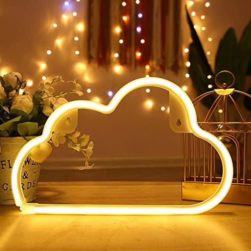 LED Wolke Neon Schild Neon Light Sign Cloud Deko- Wolke Leuchtreklame Hängende Neonlicht Batterie Oder USB Powered, Wandleuchte Wolkelicht für Schlafzimmer Kinderzimmer Bar Party Weihnachten Geschenke