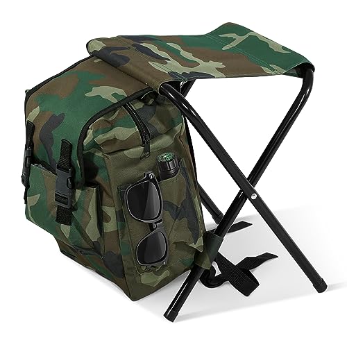 Sitzrucksack klappbar Campingstuhl Hocker mit Tasche Camouflage Portable Campinghocker tragbar Rucksack Stuhl Ultraleicht Angelrucksack Klappstuhl Strandstuhl Angelstuhl Klapphocker 34 x 29 x 29 cm