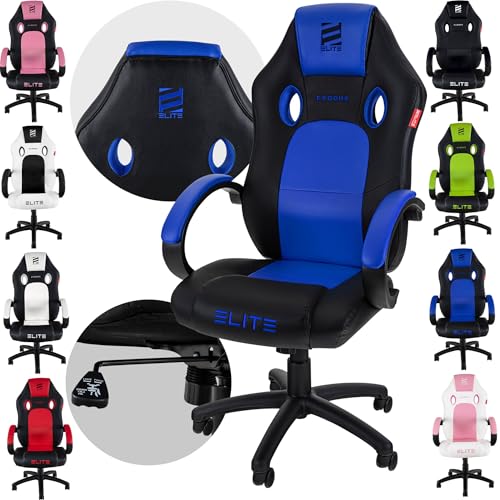 ELITE Gaming Stuhl MG100 Exodus | Ergonomischer Bürostuhl - Schreibtischstuhl - Chefsessel - Sessel - Racing Gaming Stuhl - Gamingstuhl - Drehstuhl - Chair - Kunstleder Sportsitz (Schwarz/Blau)