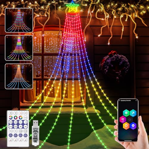 HELESIN Weihnachtsbeleuchtung Außen, USB Weihnachtsbaum Lichterkette 350 LED 9 Girlanden mit APP Mehrere Beleuchtungsmodi können DIY Musik-Synchronisation Timer-Funktion Tannenbaum Weihnachten Deko