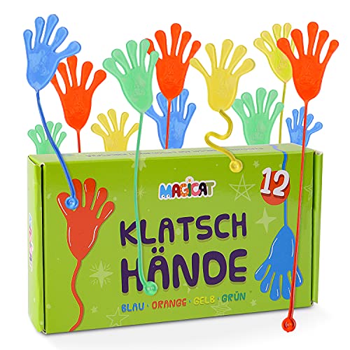 Magicat 12 x Klatschhand für Kinder Set, klebrige Glibberhände | Ideal als Mitgebsel Kindergeburtstag 4 5 6 7 8 9 10 Jahre I Gummihand als Partyhighlight für jede Geburtstagskiste & Giveaway-Event