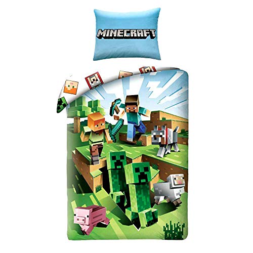 Halantex Minecraft Bett Set Kakteen die rennen Cactus Baumwolle Bettbezug 140x200cm Und Kissenbezug 70x90cm Original