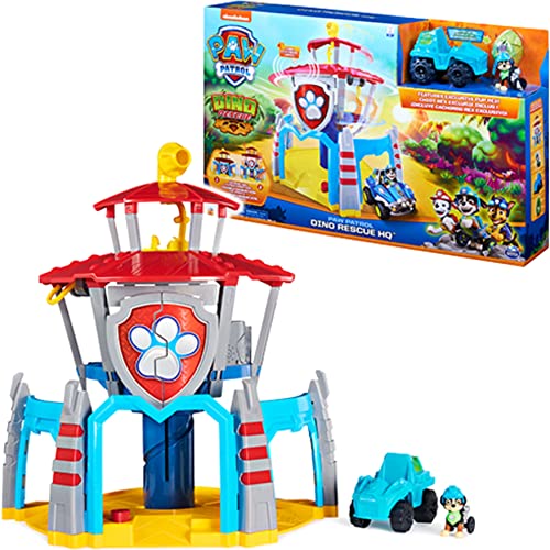 PAW Patrol Dino Rescue Hauptquartier-Spielset mit Geräuschen sowie exklusiver Rex-Figur und Fahrzeug, Spielzeug für Kinder ab 3 Jahren