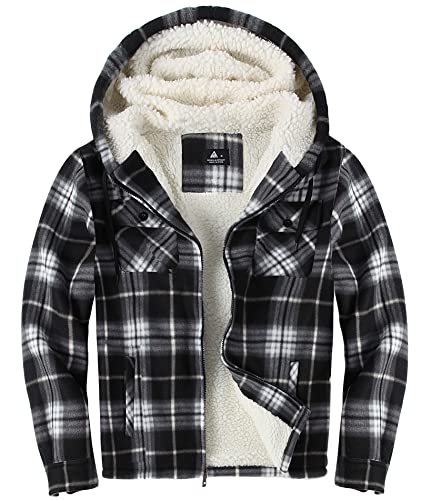JACKETOWN Hemdjacke Kariertes Herren Fleece Thermohemd Herren Holzfäller Jacke Verdicken Kariertes Langarm mit Reißverschluss gefütterte FleeceFutter Winterjacke hoodies Flanelljacke Warm(Schwarz XL)