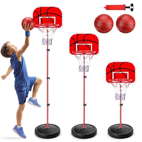 Zeawavsl Höhenverstellbarer Basketballkorb für Drinnen und Draußen - Mini Korb Mit 2 Bällen, Einfache Montage - Geeignet für Kinder von 3 bis 8 Jahren