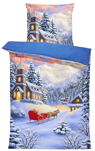 one-home Winter Bettwäsche 135x200 cm Winterlandschaft Weihnachten Flausch Thermofleece