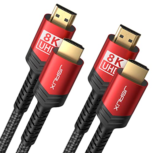 JSAUX 8K HDMI Kabel 3Meter 2-Stück | 4K & 8K HDMI 2.1 Kabel 48Gbps High Speed HDMI | 4K@120Hz 144Hz, 8K@60Hz, HDCP 2.2 & 2.3, HDR 10+, eARC Kompatibel mit Monitor UHD TV PS5 PS4 Dolby Vision -Rot