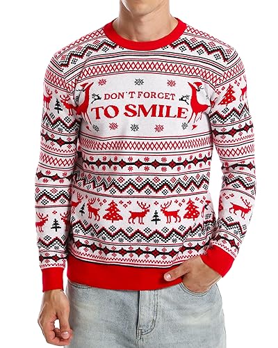 Runhit Hässliche Weihnachtspullover Herren Ugly Christmas Sweater Lustig Unisex Xmas Strick Pullover Rot Rentier M