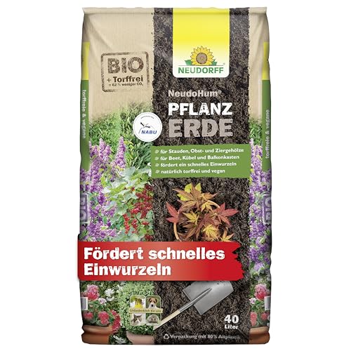 Neudorff NeudoHum PflanzErde - Bio und torffreie Erde für Beet, Kübel und Balkonkasten, fördert schnelles Einwurzeln, 40 Liter