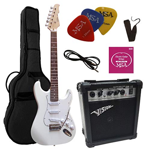 ELEKTROGITARRE WEIß - E-GITARRE - IM SET MIT 20WATT VERSTÄRKER - TASCHE - BAND - SAITEN - 3xPIK ST5 white
