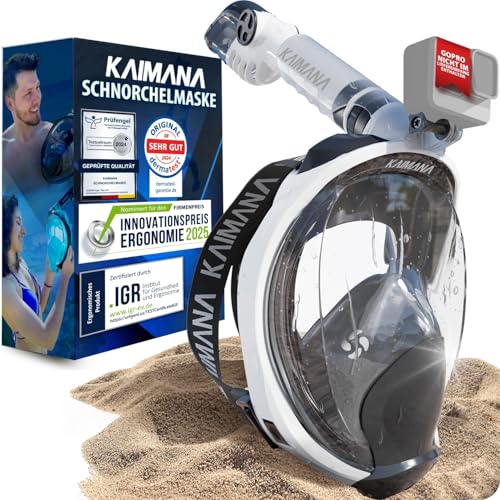 Die Preisgekrönte KAIMANA® Schnorchelmaske für Erwachsene & Kinder - absolut CO2 sicher - inkl. Tragetasche - Tauchermaske Erwachsene - Vollgesichtsmaske Tauchmaske
