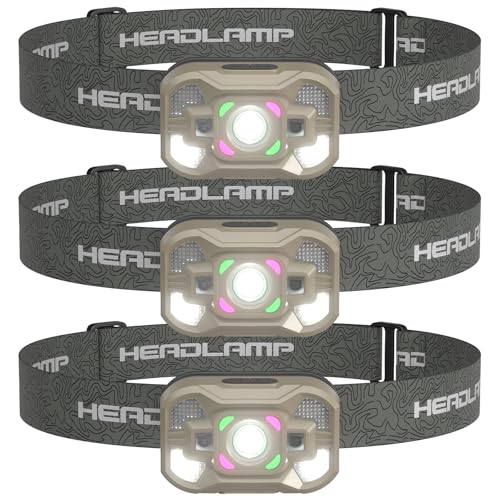 Stirnlampe LED Wiederaufladbar 3er Pack Superhell 1200 Lumen USB-C Schnellladung, IPX4 Wasserdicht, Rotlicht/Weißlicht, 45° Neigungsregelung für Camping, Angeln, Joggen, Nachtarbeit