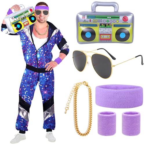 90er 80er Jahre Outfit Herren Damen Mottoparty 80er Trainingsanzug Retro Jogginganzug Accessoire 80er Jahre Kostüm Herren Damen Karneval 80er Jahre Kleidung Disco New Kids Kostüm Herren für FaschingXL