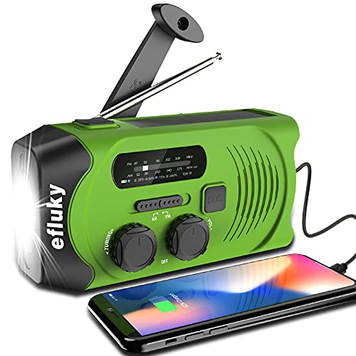 Efluky Solar Radio AM/FM Kurbel-Radio USB Wiederaufladbar Notfallradio, Led Taschenlampe, SOS Alarm und Handkurbel Dynamo für Camping, Survival, Reisen, Notfall (Grün)
