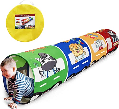 Spieltunnel Kind, Cartoon-Zug Spieltunnel Bunt,Popup Tunnel, Kriechtunnel, Krabbeltunnel für Baby, Kinder & Pet Spielzeug, Tunnel, Kinder Höhle, Kinderzelt Spielzeug, XL180*46CM