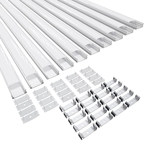 CUQI LED-Profil, 10 x 40CM LED-Aluminiumprofil mit Milchiger PC Abdeckung, Endkappen und Montageklammer für LED-Streifen (10 PACK)