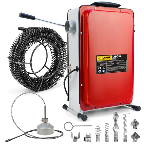 390W 450U/min Elektrische Rohrreinigungsmaschine mit FI-Schalter für Ø20-100mm Rohrleitungen Rohrreinigungsspirale Ø8mm 10M, 16mm 14,5M Spiralen, Rohrreinigungsgerät Rohrreiniger Abflussreiniger