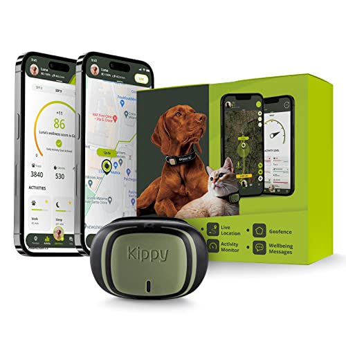 KIPPY – GPS Tracker Halsband Evo für Hunde und Katzen – Gesundheits- und Aktivitäts-Tracker – GPS Tracker Katze, Hund – Wasserdichter GPS Tracker – Ortungsgerät mit Sofortalarm und Led – Grün