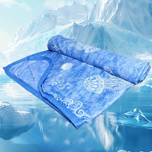JINGTOPS 2 in 1 Doppelseitige Kühldecke, Sommerdecke Kühlend 150x200 Kühlmatte Bett für Menschen, Sommerkühldecke Bettlaken, Eisseide Bettdecke, Doppeltes Selbstkühlende, Absorbiert Körperwärme(Blau)