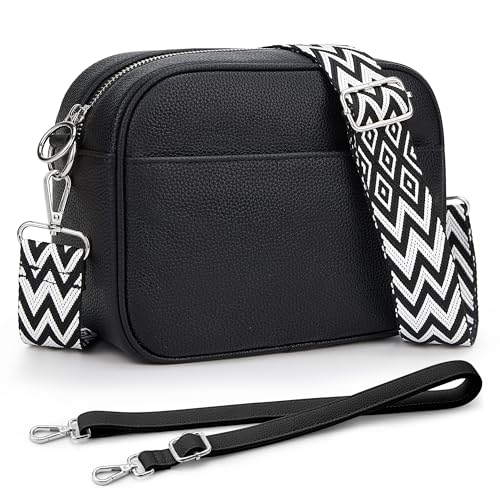 KALIDI Damen Umhängetasche, stylisch Veganem Leder Breiter Gurt Crossbody Schultertasch mit 2 verstellbaren Riemen für tägliches Arbeiten, Einkaufen, Verabredungen, Reisen