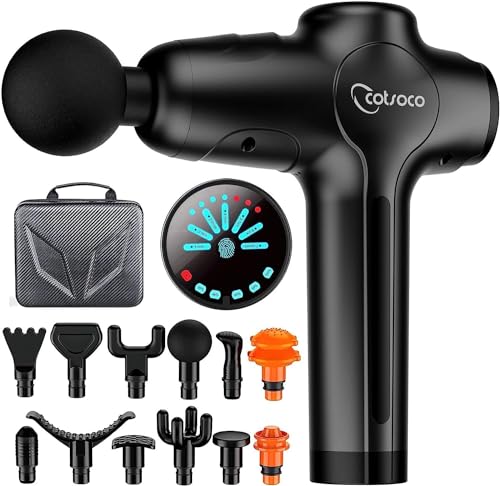 cotsoco Massagepistole, Tiefengewebe-Percussion-Muskelmassagepistole für Sportler, superleise, tragbares elektrisches Sport-Massagegerät mit 12 Massageköpfen, Schwarz