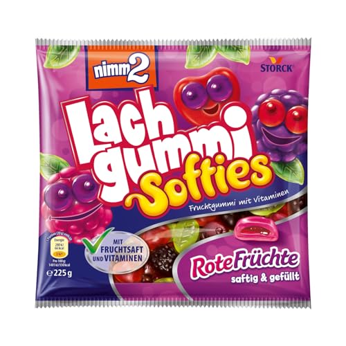 nimm2 Lachgummi Softies Rote Früchte – 1 x 225g – Gefülltes Fruchtgummi mit Fruchtsaft und Vitaminen